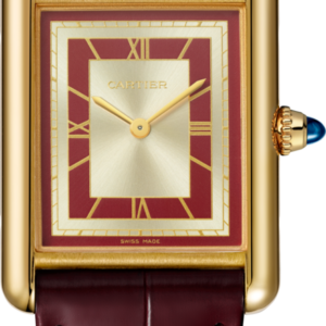 Modello grande, movimento meccanico a carica manuale, oro giallo, pelle